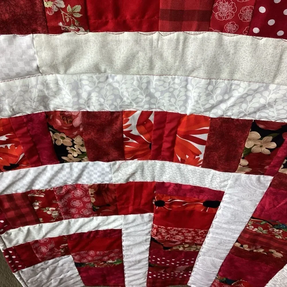 NWT. Hand Crafted “Strawberry Fields” Red and White Patchwork Quilt